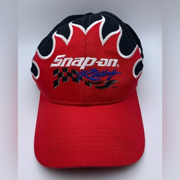 Snap-On Racing Strapback Hat Red Flames Officially Licensed Black Baseball Cap - Picture 1 of 10